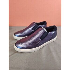 Women's Saks Fifth Ave Tava Metallic Slip On Sneakers Navy US 7.5